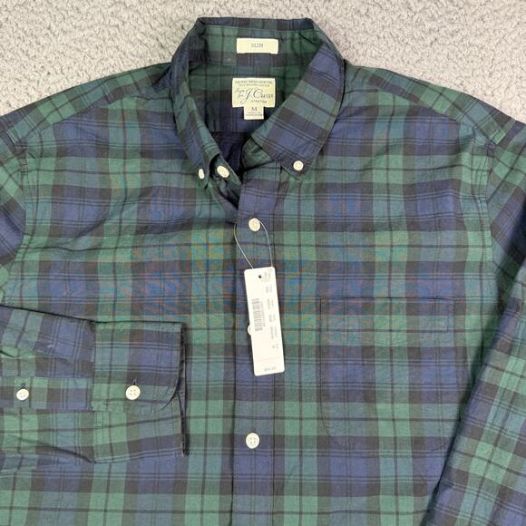 J. Crew Shirt Mens M Green Tartan Plaid Stretch Secret Wash Button Down Slim NEW - Picture 1 of 9